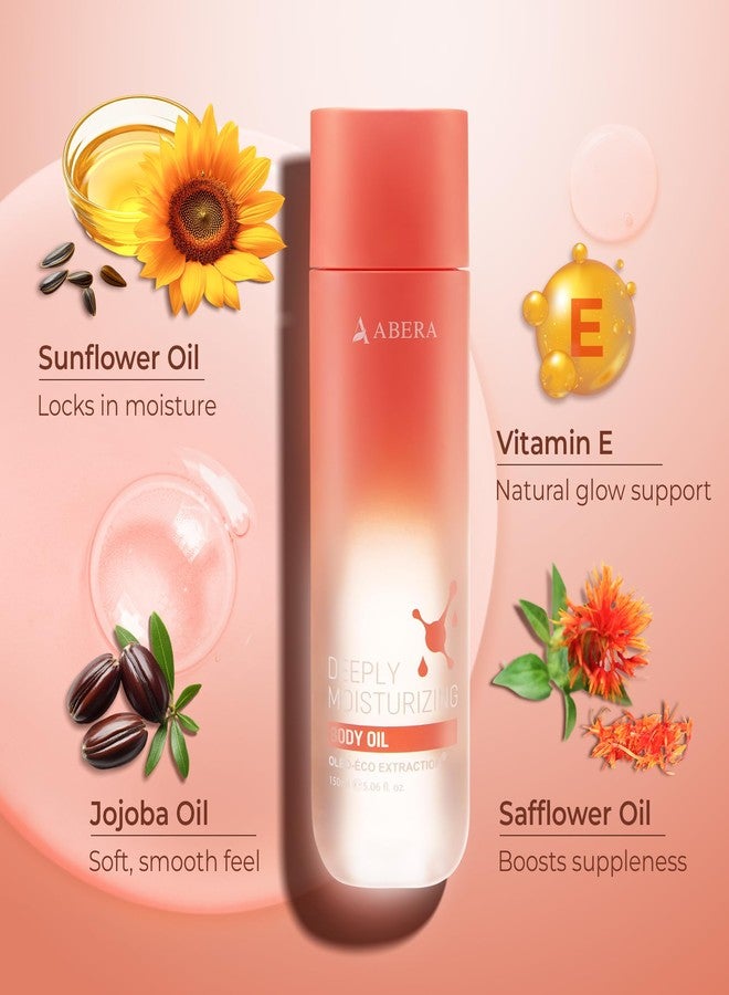 ABERA Body Oil – Deep Hydration & Skin Elasticity Booster with Sunflower, Jojoba & Safflower Oils – Nourishing & Firming Body Moisturizer for Dry, Rough Skin (5 fl oz) - Image 2